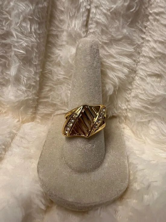 Gold-Tone Geometric Crystal Accent Women's Ring Size 6.5 - Picture 1 of 5